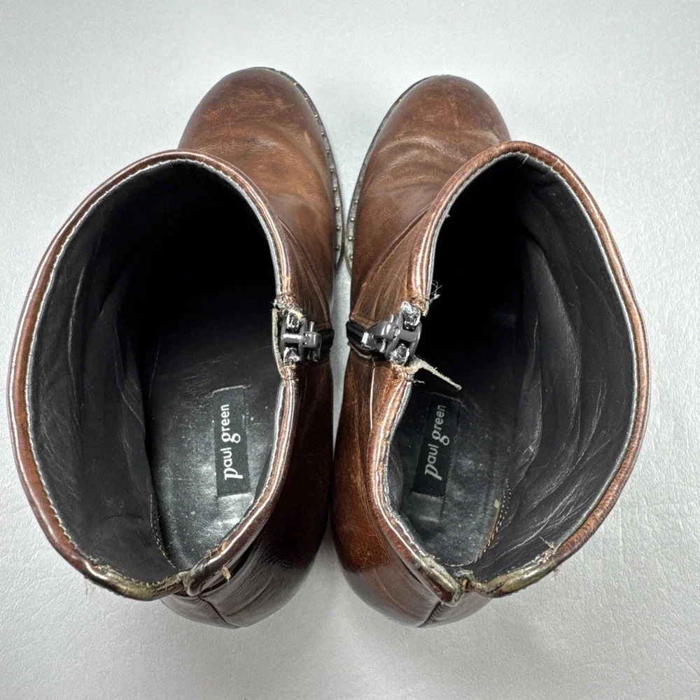 Paul Green Stella Booties Womens UK 4 US 6.5 Stacked Heel Leather Classic Boho